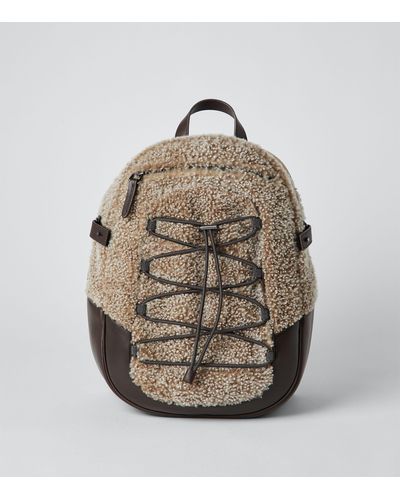 Brunello Cucinelli Curly Shearling And Leather Backpack - Metallic