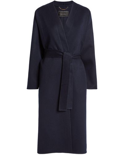 Kiton Cashmere-silk Belted Wrap Coat - Blue