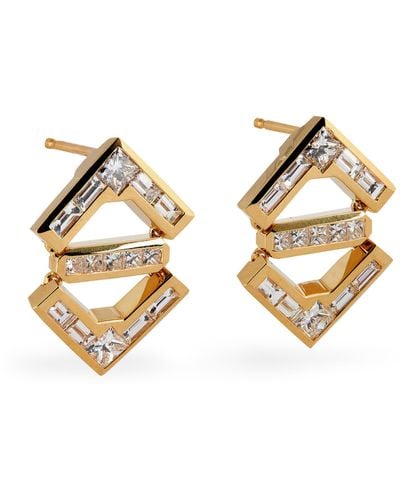 Azlee Yellow Gold And Diamond Glow Earrings - Metallic