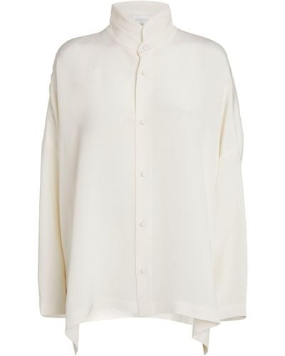 Eskandar Silk Stand-collar Shirt - White