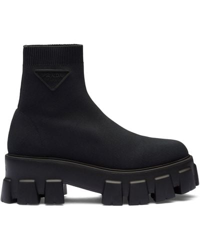 Prada Knitted Monolith Ankle Boots - Black