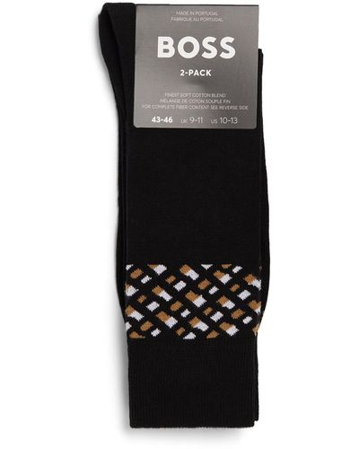 BOSS Monogram-block Socks (pack Of 2) - Black