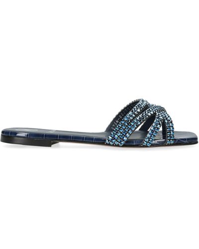 Gina Leather Embellished Portland Slides - Blue