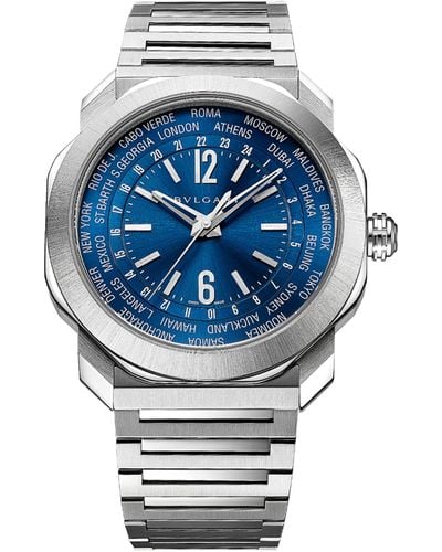 BVLGARI Steel Octo Roma Worldtimer Watch 41mm - Blue