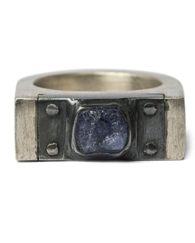 Parts Of 4 Sterling Silver And Tanzanite Plate Ring - Grey