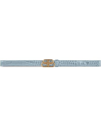 Balenciaga Leather Bb Logo Thin Belt - Blue