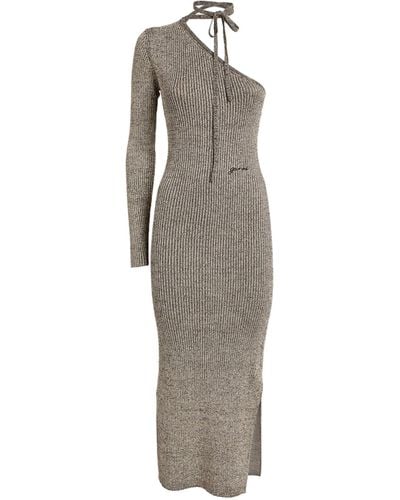 Ganni Metallic One-shoulder Midi Dress - Grey