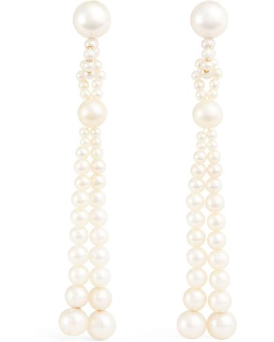 Sophie Bille Brahe Yellow Gold And Pearl Opera Drop Earrings - White