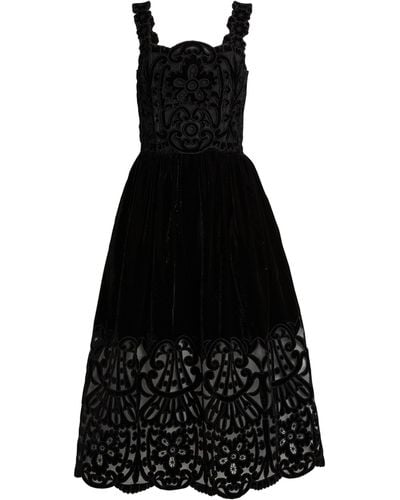 Sea Velvet Embroidered Dana Dress - Black