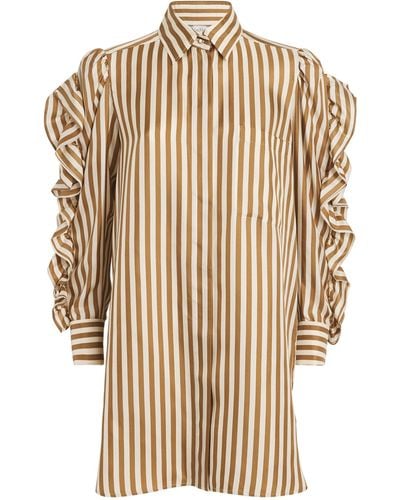 Max Mara Silk Striped Manna Shirt Dress - Natural