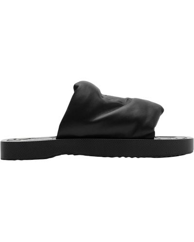 Burberry Leather Ekd Slides - Black