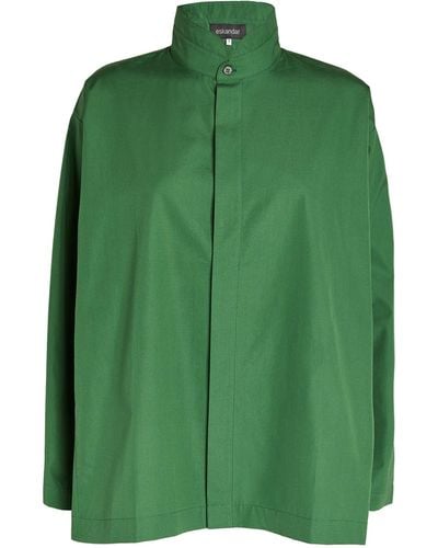 Eskandar Cotton Stand-collar Shirt - Green