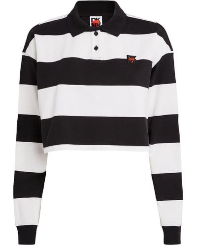 DKNY Striped Cropped Polo Shirt - Black