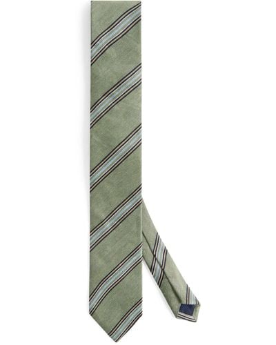 Paul Smith Linen-silk Striped Tie - Green