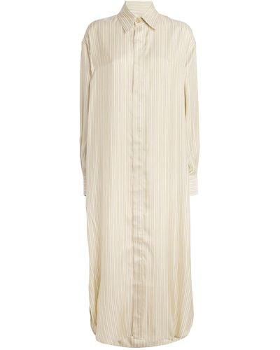 LeKasha Silk Striped Midi Shirt Dress - Natural