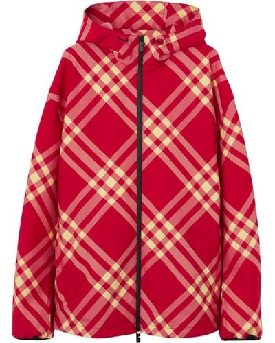 Burberry Hooded Check Jacket - Red