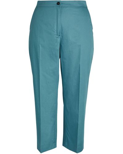 Marina Rinaldi Cotton High-waist Tailored Trousers - Blue