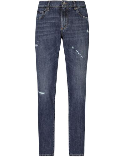 Dolce & Gabbana Slim-fit Distressed Jeans - Blue