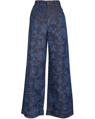 Weekend by Maxmara Floral Omelia Wide-leg Jeans - Blue