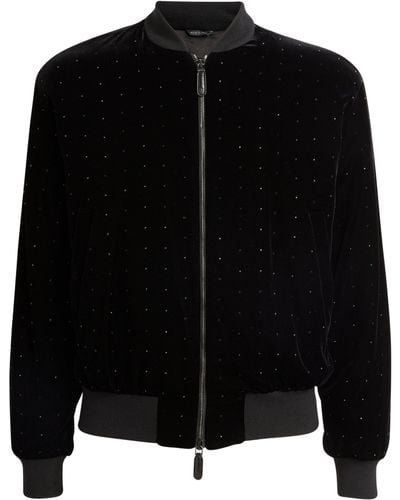 Giorgio Armani Velvet Embellished Bomber Jacket - Black