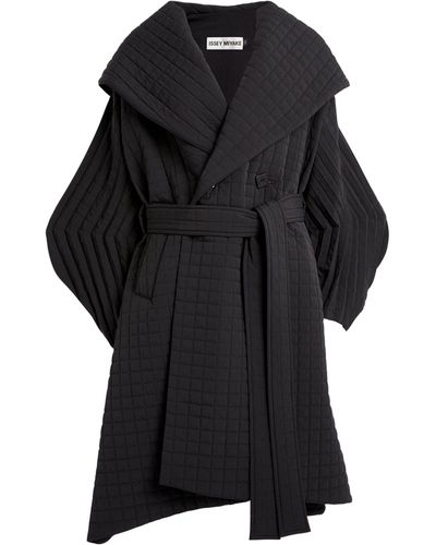 Issey Miyake Quilted Grid Belted Coat - Black