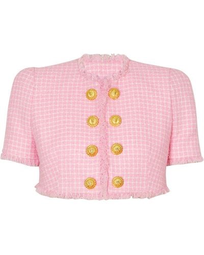 Balmain Checkered Crop Jacket - Pink