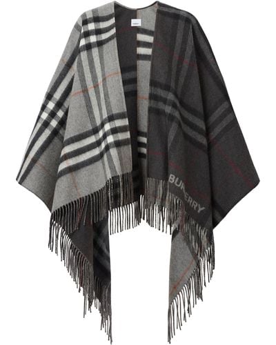 Burberry Wool-cashmere Check Cape - Grey