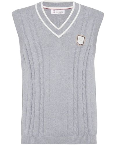 Brunello Cucinelli Cotton Cable-knit Jumper Vest - Grey
