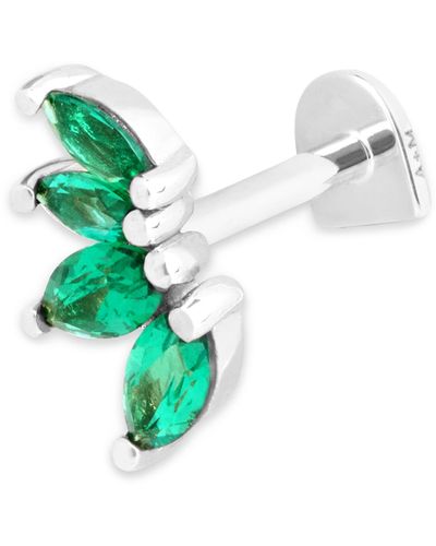 Astrid & Miyu White Gold And Emerald Stack Single Stud Earring - Green