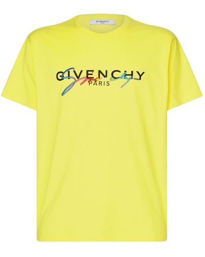 Givenchy Yellow Regular Fit Cotton T-shirt With Multicolored Signature Embroidered On The Logo.