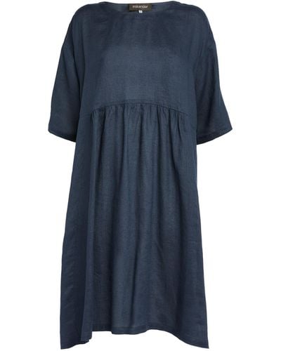 Eskandar Linen A-line Midi Dress - Blue