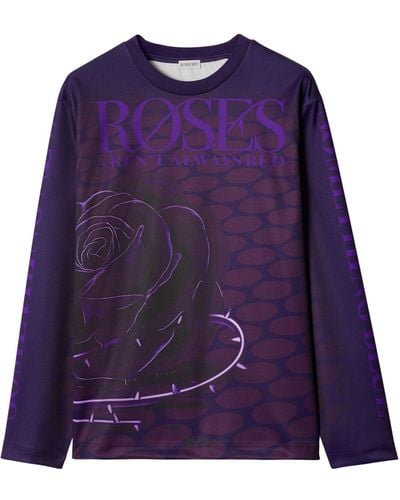 Burberry Rose-print Long-sleeve T-shirt - Purple