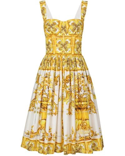 Dolce & Gabbana Majolica-print Bustier Dress - Yellow