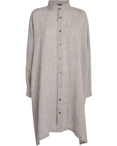 Eskandar Linen Longline Shirt - Grey