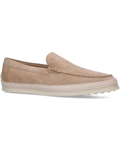 Tod's Suede Raffia-trim Gommino Loafers - Natural