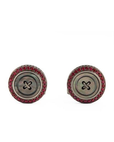 Tateossian Stainless Steel And Ruby Button Cufflinks - Brown