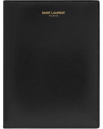 Saint Laurent Leather Logo Passport Holder - Black