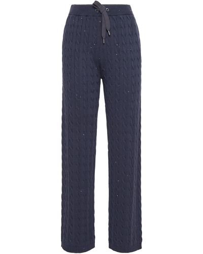 Brunello Cucinelli Cable-knit Sequinned Sweatpants - Blue