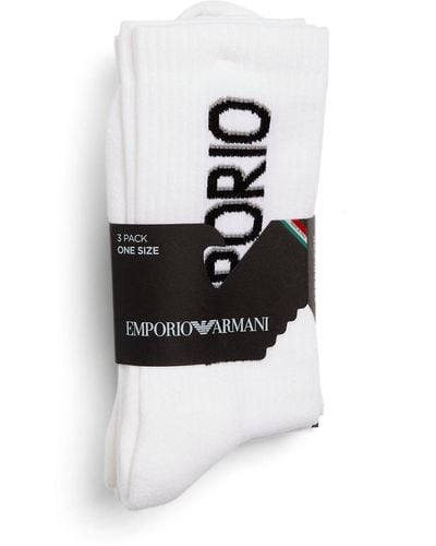 Emporio Armani Cotton-blend Logo Socks (pack Of 3) - White