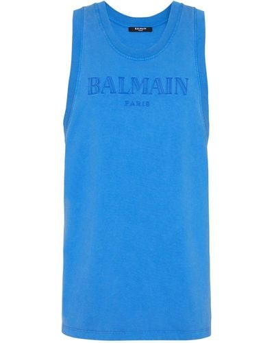 Balmain Logo Embroidered Tank Top - Blue
