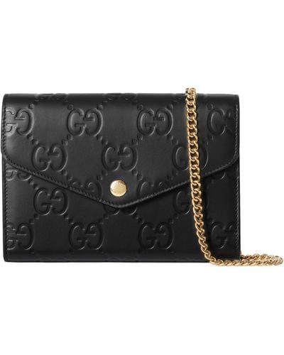 Gucci Leather Gg Chain Wallet - Black