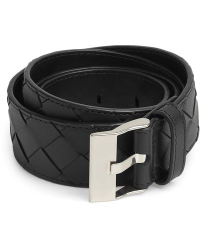 Bottega Veneta Leather Intrecciato Belt - Black