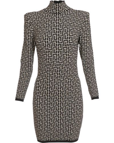 Balmain Knitted Monogram Mini Dress - Black