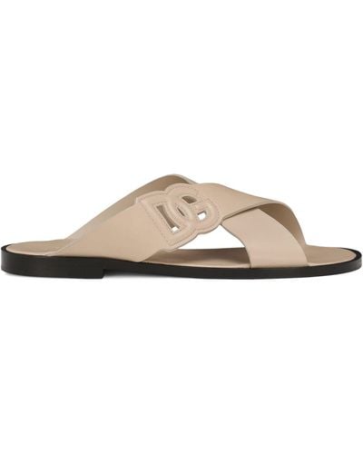 Dolce & Gabbana Leather Logo Cross-over Sandals - Brown