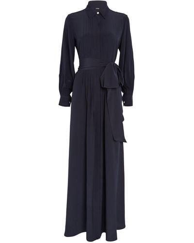 Kiton Silk Belted Maxi Dress - Blue