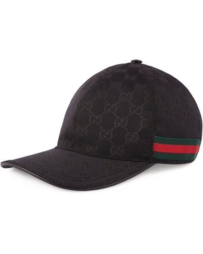 Gucci Monogram-pattern Striped-trim Woven Cap - Black