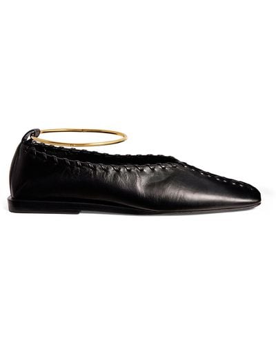 Jil Sander Leather Anklet-detail Ballet Flats - Black