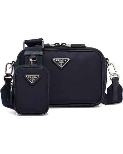 Prada Medium Re-nylon Leather Brique Top-handle Bag - Blue