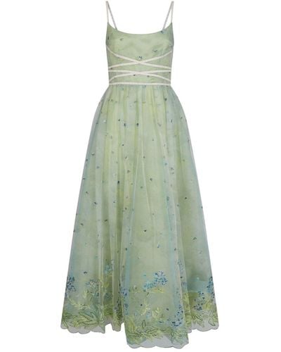 Luisa Beccaria Floral Tulle Gown - Blue