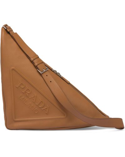 Prada Large Leather Triangle Shoulder Bag - Brown